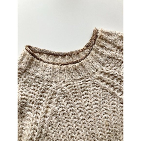 Aritzia WILFRED Confetti Beige Chunky Knit Cropped Raglan Sweater, Size L - Picture 7 of 16